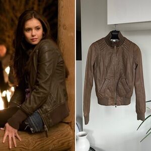 Vintage Mackage Aritzia Brown Lamb Leather Elie Moto Biker New Jacket Sz XS